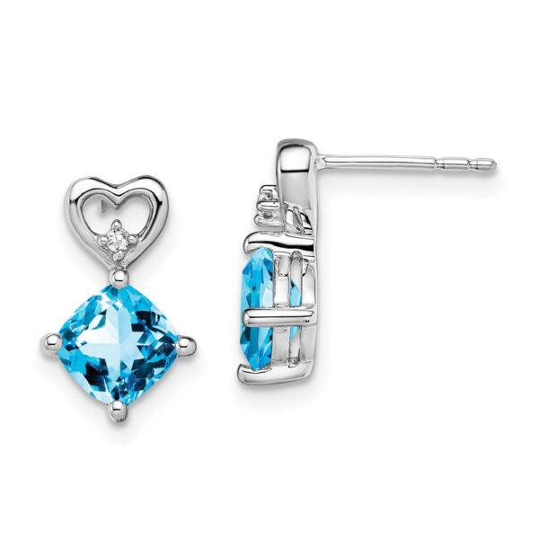 14k White Gold Blue Topaz and Real Diamond Heart Earrings