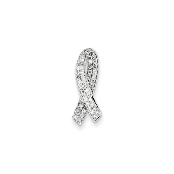14k White Gold Breast Cancer Awareness Real Diamond Chain Slide Pendant