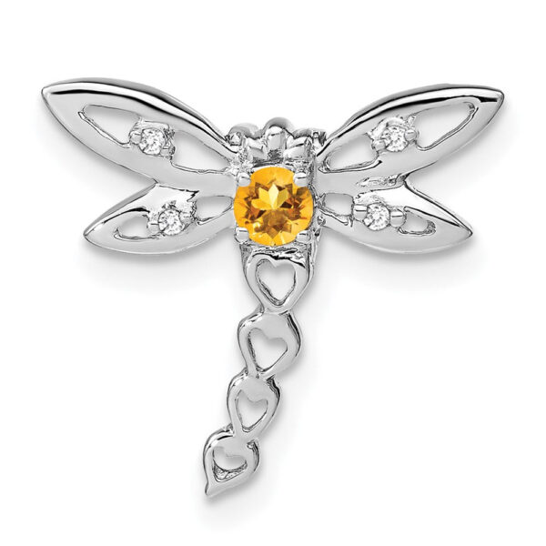 14k White Gold Citrine and Real Diamond Dragonfly Chain Slide