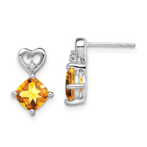 14k White Gold Citrine and Real Diamond Heart Earrings