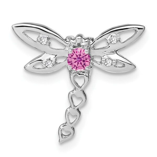 14k White Gold Cr. Pink Sapphire and Real Diamond Dragonfly Chain Slide