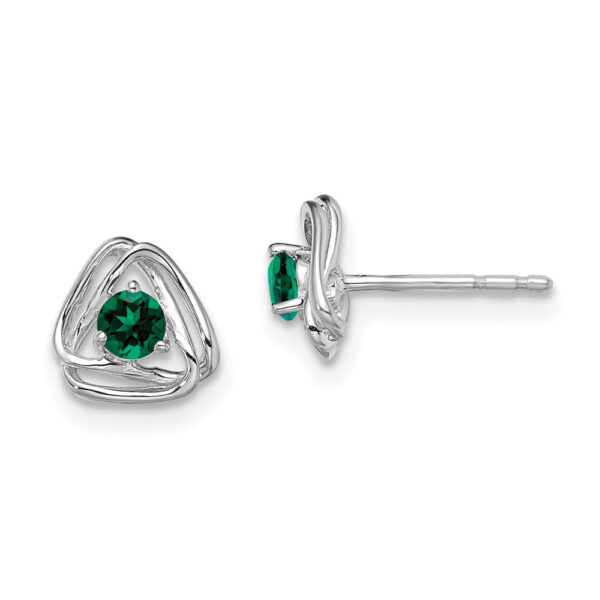 14k White Gold Created Emerald Post Earrings