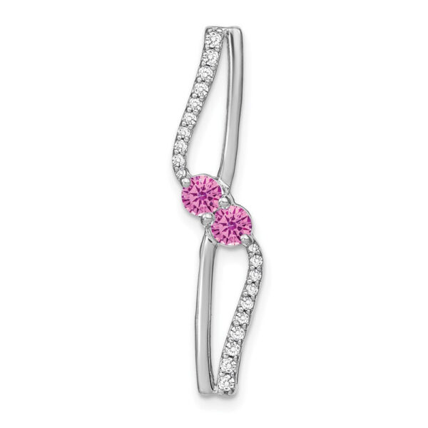 14k White Gold Created Pink Sapphire and Real Diamond Chain Slide