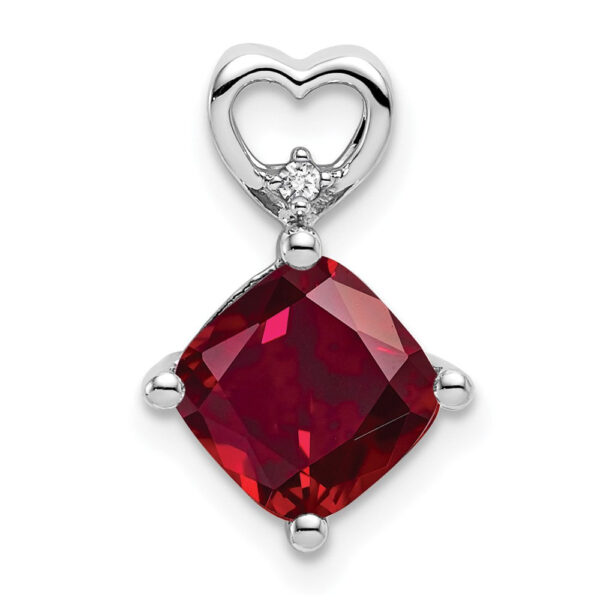 14k White Gold Created Ruby and Real Diamond Heart Chain Slide