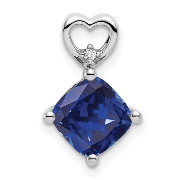 14k White Gold Created Sapphire and Real Diamond Heart Chain Slide