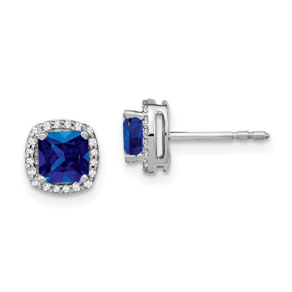 14k White Gold Cushion Sapphire and Real Diamond Halo Earrings
