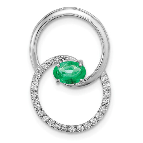 14k White Gold Emerald Double Circle Real Diamond Chain Slide