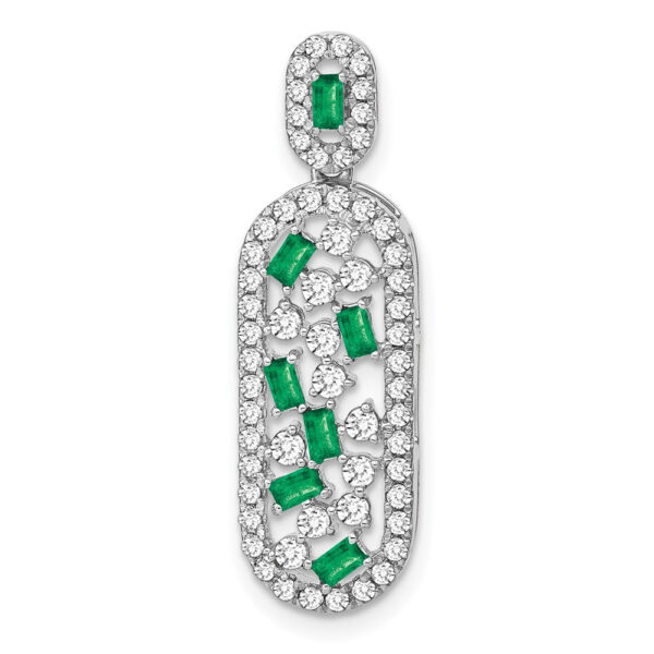 14k White Gold Emerald and Real Diamond Oval Chain Slide