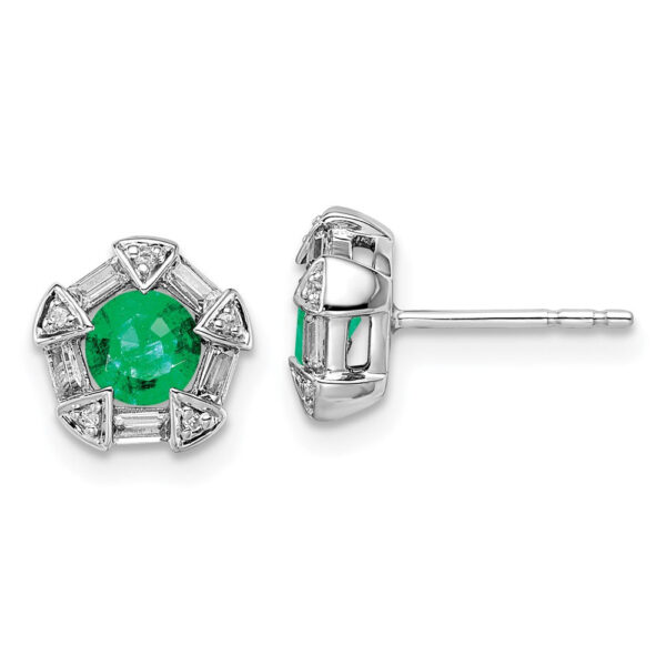 14k White Gold Emerald and Real Diamond Post Earrings