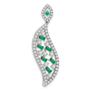 14k White Gold Emerald and Real Diamond Wave Chain Slide