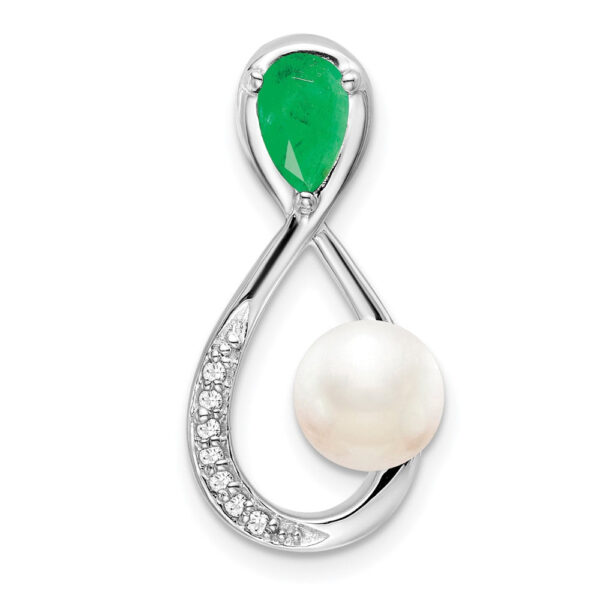 14k White Gold Emerald/FWC Pearl/Real Diamond Infinity Chain Slide