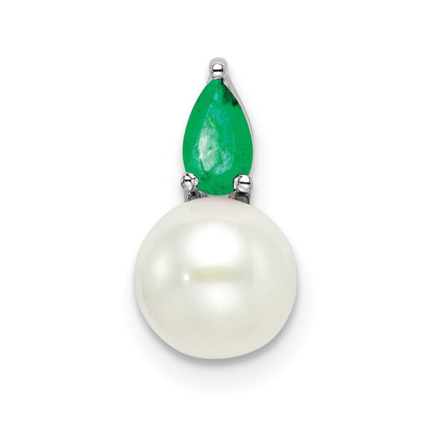 14k White Gold FWC Pearl and Emerald Chain Slide