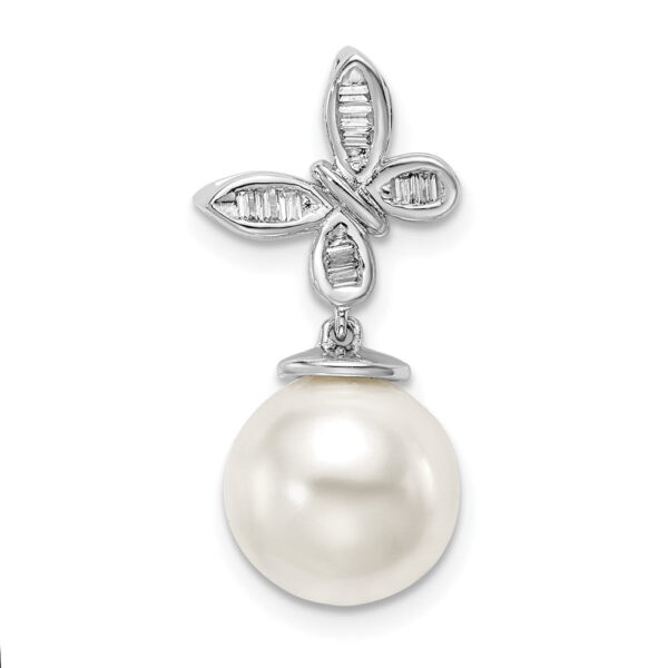14k White Gold FWC Pearl and Real Diamond Butterfly Chain Slide