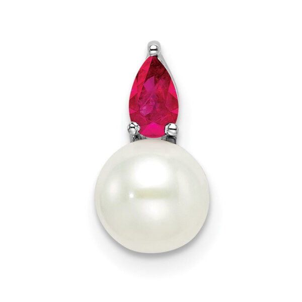 14k White Gold FWC Pearl and Ruby Chain Slide