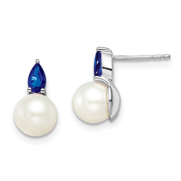 14k White Gold FWC Pearl and Sapphire Post Earrings