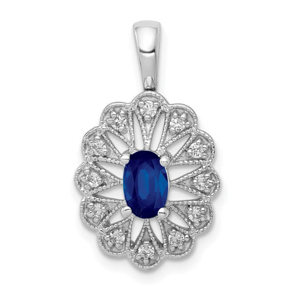 14k White Gold Fancy Real Diamond and .57 Sapphire Pendant