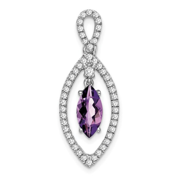 14k White Gold Marquise Amethyst and Real Diamond Chain Slide