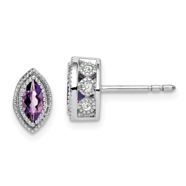 14k White Gold Marquise Amethyst and Real Diamond Earrings
