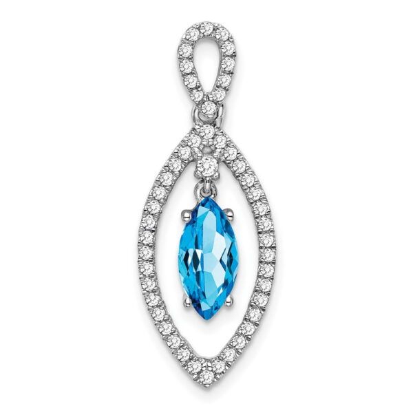 14k White Gold Marquise Blue Topaz and Real Diamond Chain Slide