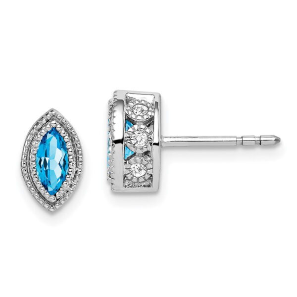 14k White Gold Marquise Blue Topaz and Real Diamond Earrings