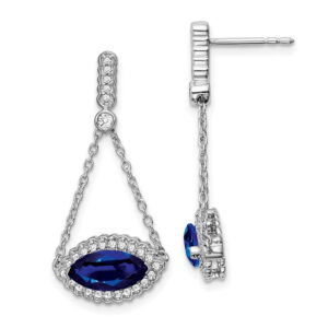 14k White Gold Marquise Created Sapphire and Real Diamond Earrings