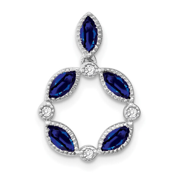 14k White Gold Marquise Sapphire and Real Diamond Pendant