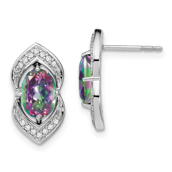 14k White Gold Mystic Fire Topaz and Real Diamond Post Earrings