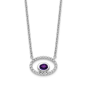 14k White Gold Oval Amethyst and Real Diamond 18in. Necklace