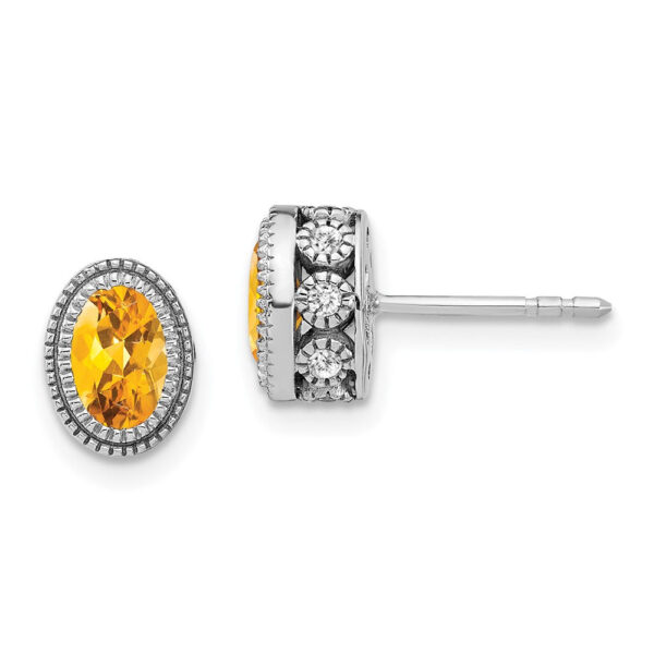 14k White Gold Oval Citrine and Real Diamond Earrings
