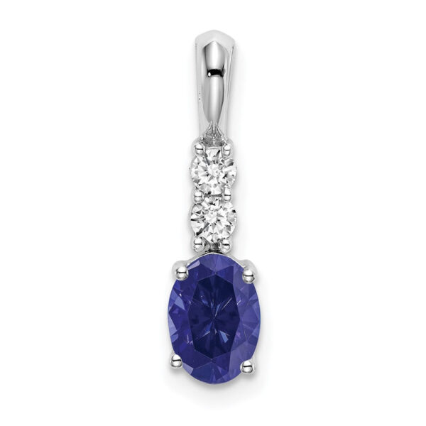 14k White Gold Oval Created Sapphire and Real Diamond Pendant