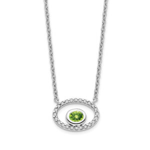 14k White Gold Oval Peridot and Real Diamond 18in. Necklace