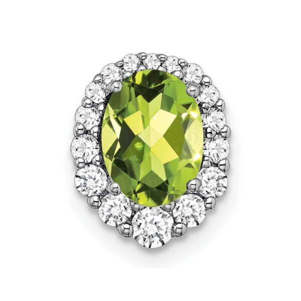 14k White Gold Oval Peridot and Real Diamond Halo Chain Slide
