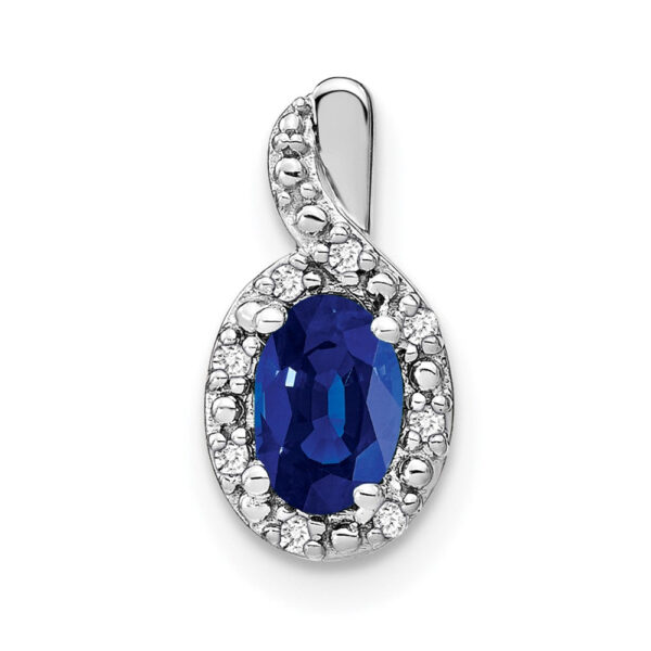 14k White Gold Oval Sapphire and Real Diamond Halo Pendant