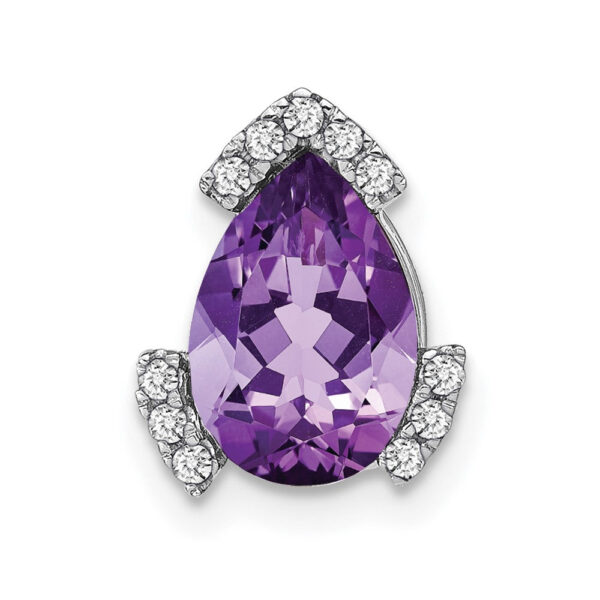 14k White Gold Pear Amethyst and Real Diamond Chain Slide