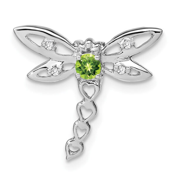 14k White Gold Peridot and Real Diamond Dragonfly Chain Slide