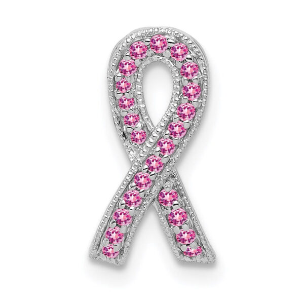 14k White Gold Pink Sapphire Awareness Ribbon Pendant