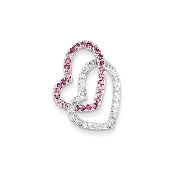 14k White Gold Pink Sapphire & Real Diamond Chain Slide