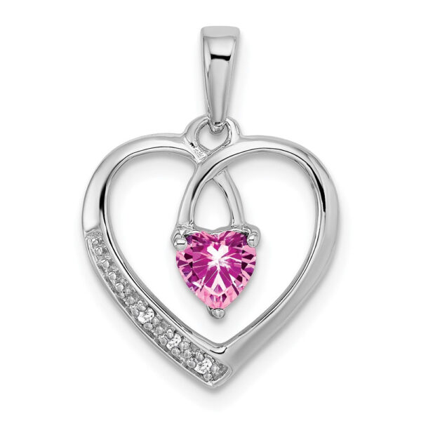 14k White Gold Pink Sapphire and Real Diamond Heart Pendant