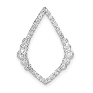 14k White Gold Polished Real Diamond Bezel Set Teardrop Chain Slide