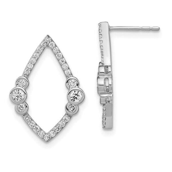 14k White Gold Polished Real Diamond Bezel Set Teardrop Post Earrings