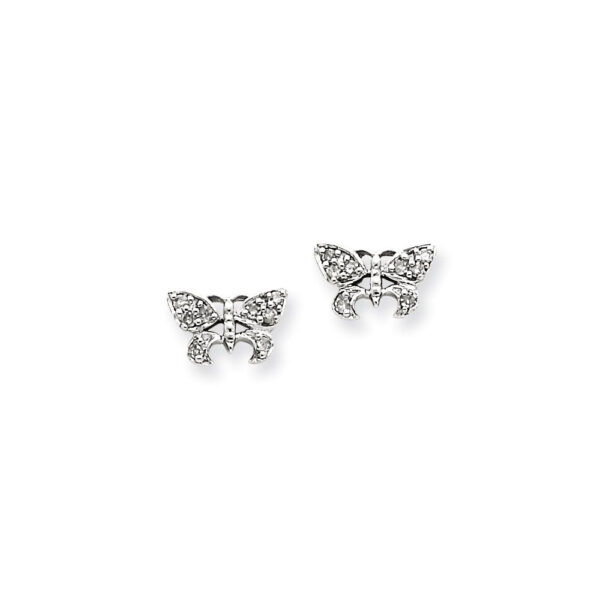 14k White Gold Real Diamond Butterfly Post Earrings
