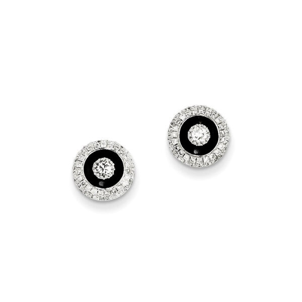 14k White Gold Real Diamond Circle Black Rhodium-plated Post Earrings