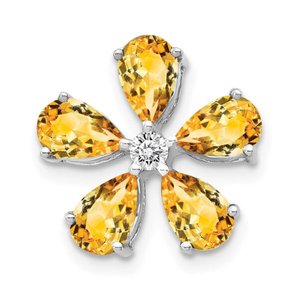 14k White Gold Real Diamond Citrine 5 Petal Flower Chain Slide