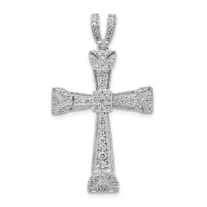 14k White Gold Real Diamond Filigree Cross Pendant
