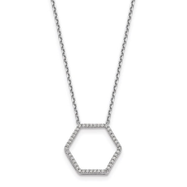 14k White Gold Real Diamond Hexagon Chain Slide 18 inch Necklace
