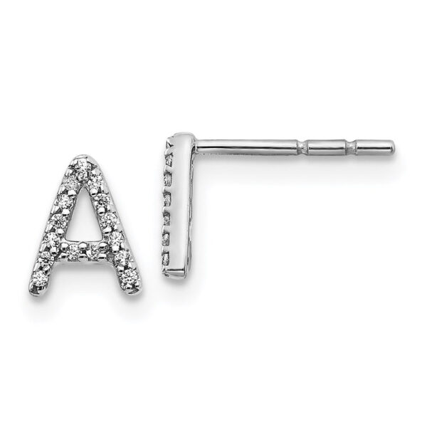 14k White Gold Real Diamond Initial A Earrings