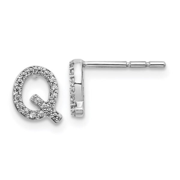 14k White Gold Real Diamond Initial Q Earrings