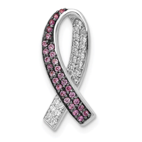 14k White Gold Real Diamond Lab Created Pink Sapphire Awareness Slide Pendant