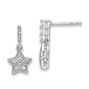 14k White Gold Real Diamond Star Dangle Earrings