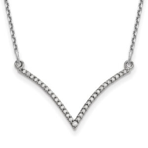 14k White Gold Real Diamond V Necklace